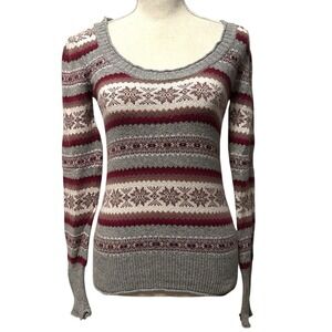 AphOrism Red Gray Fair Isle Nordic Knit Sweater Women's S Angora Rabbit Blend